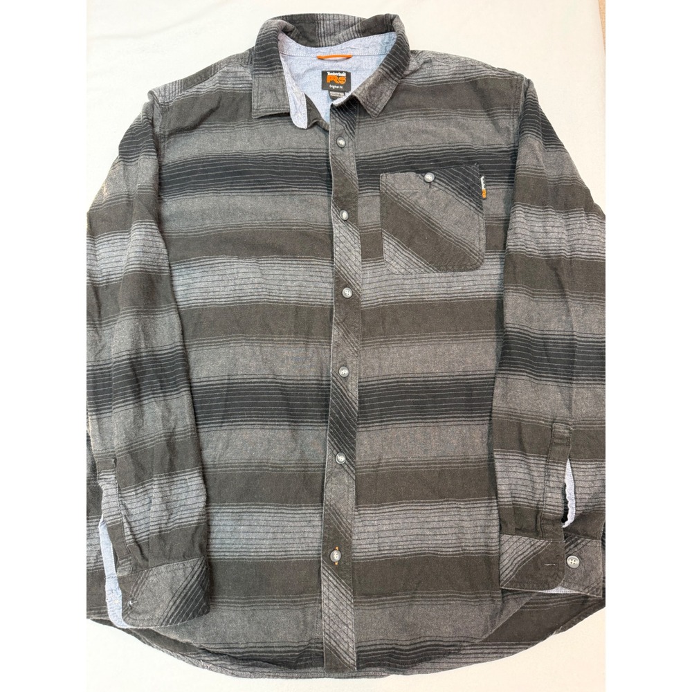 Timberland PRO Mens XXL Gray Striped Flannel Work Shirt TB0A1V49 Button Down